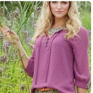 Matilda Jane Purple Texture Swiss Dot Peasant Blouse